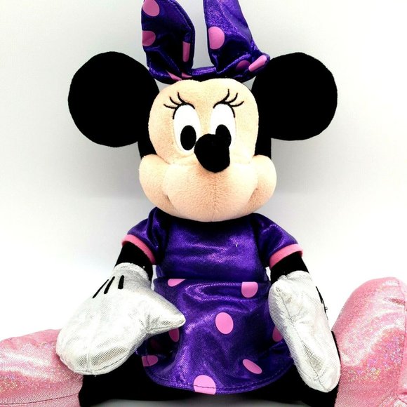 Disney Ty Sparkle Minnie Mouse Purple Dress Pink Polka Dot Collectable 16" Clean - Picture 9 of 12